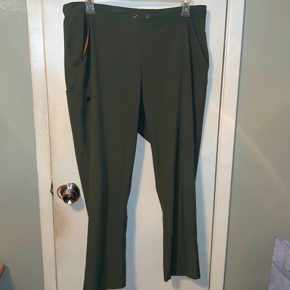These set of scrubs are by scrub Joy the material is very soft and flexible.